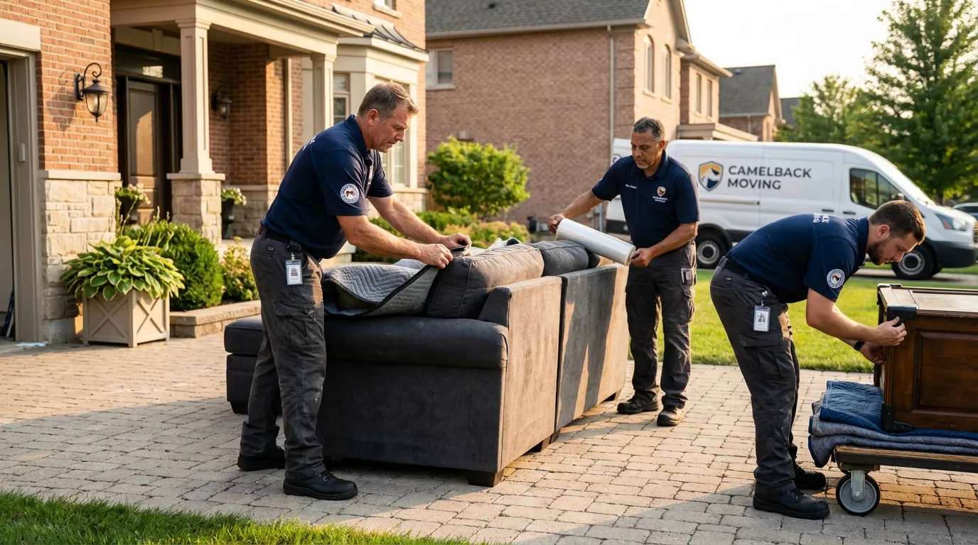 Large estate moving crew wrapping furniture in Trenton, TN