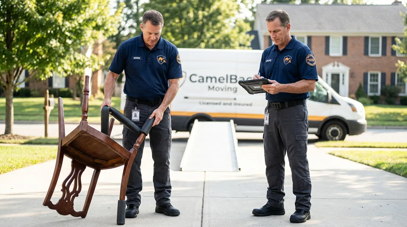 Movers inspecting furniture for damage prevention before loading in Trenton, TN